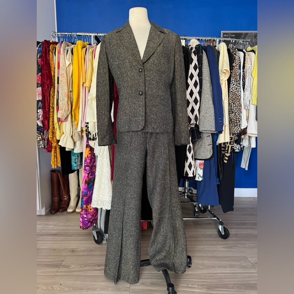 Vintage Tweed Grey Women's Pantsuit